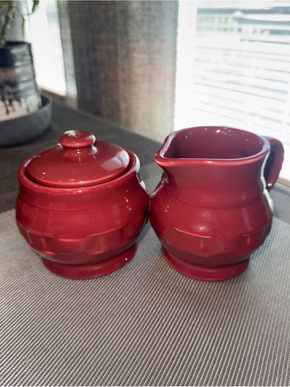 Longaberger Pottery Paprika Cream & Sugar Set Woven Traditions Made in USA